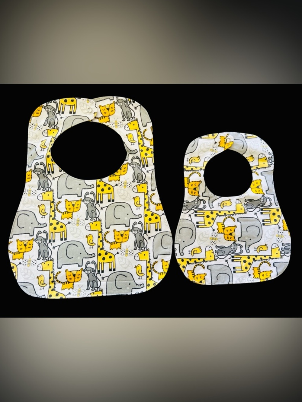 Baby Bib Set with Yellow & Gray Jungle Animals